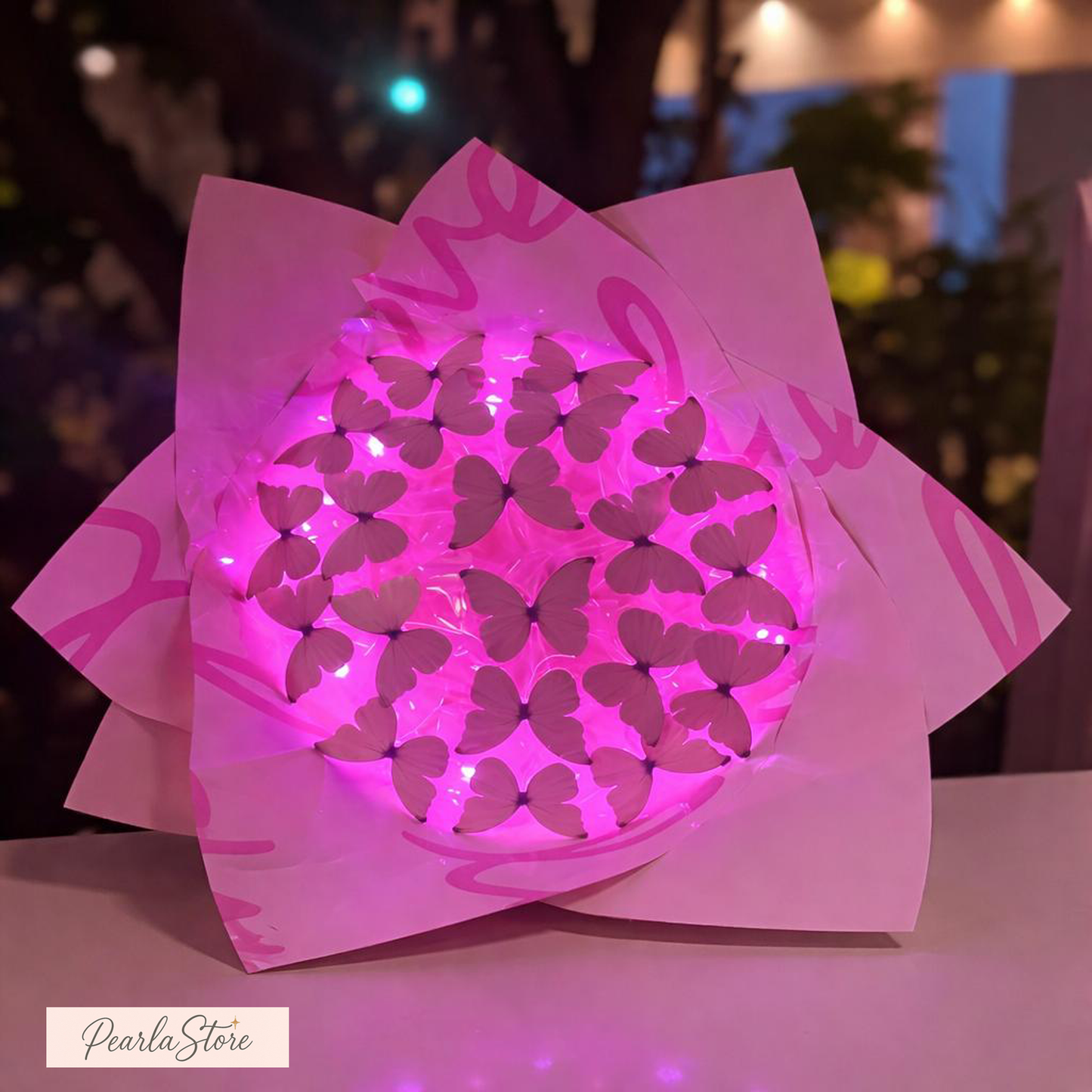 Led Işıklı Pembe Kelebek Buketi
