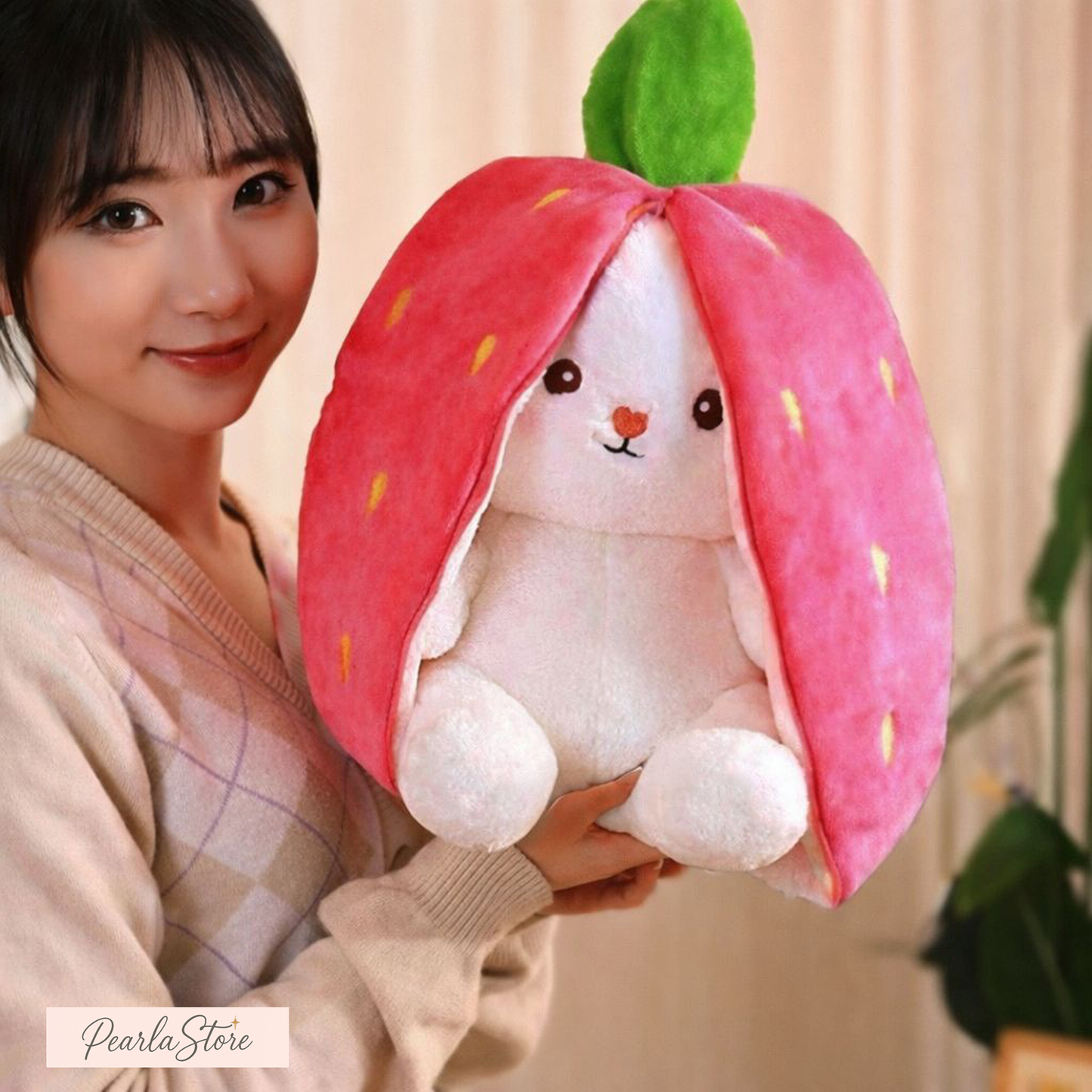 Sevgiliye Özel Çilek Tavşan – Fermuarlı Tasarım